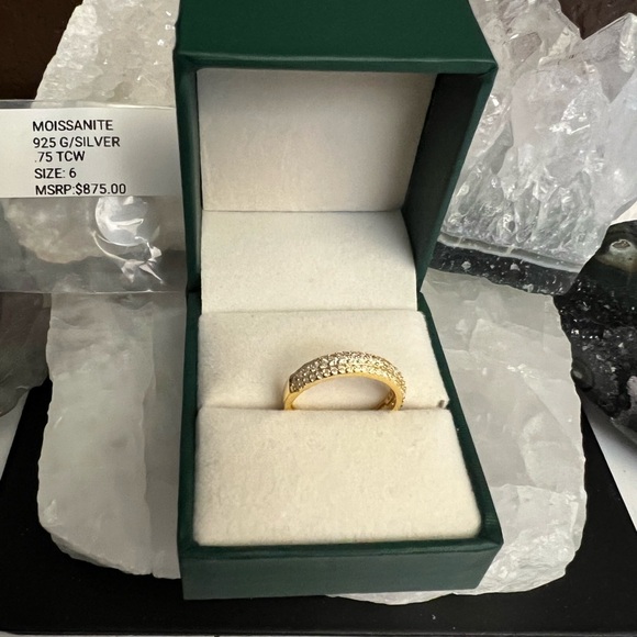 Moissanite 3 Row Half Eternity Band 14k Gold over Sterling Silver Ring